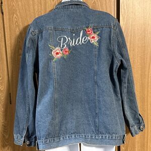 Davids Bridal XXL BRIDE Embroidered Denim Jean Jacket Floral Country Western